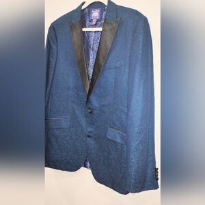 Men's Blue Textured Dinner Jacket with Black Satin Lapel